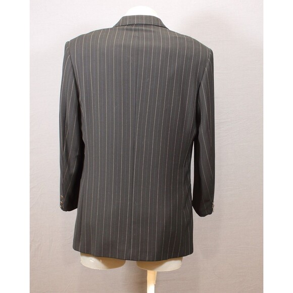 ZANETTI Mens 2 Piece Suit Black Striped 5 Btn Wool 44R Pleated Fronts 34" W - Picture 8 of 14